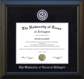 UT Arlington (UTA) Diploma Frame in with Embossed School Seal