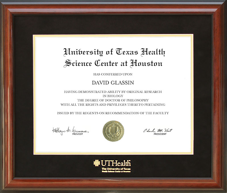 UT Health Science Center (UTHealth) Diploma Frame with Embossed School Logo