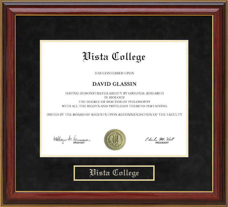 Vista College Mahogany Diploma Frame