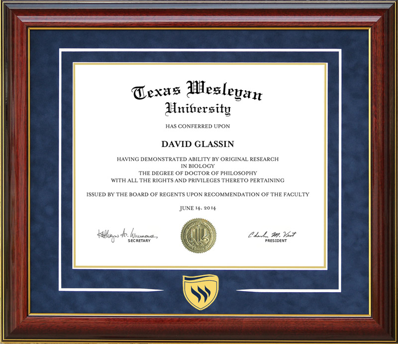 Texas Wesleyan University Logo Diploma Frame