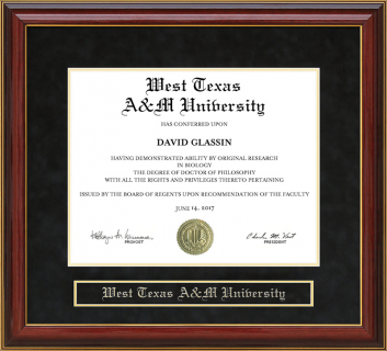 West Texas A&M University (WTAMU) Mahogany Diploma Frame