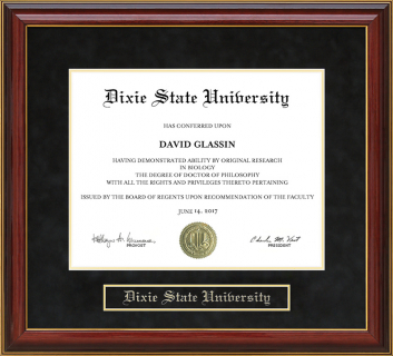 Dixie State University Mahogany Diploma Frame
