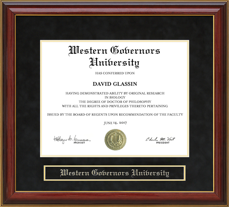 Western Governors University (WGU) Mahogany Diploma Frame