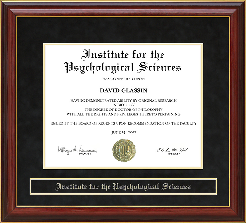 Institute for the Psychological Sciences (IPS) Mahogany Diploma Frame