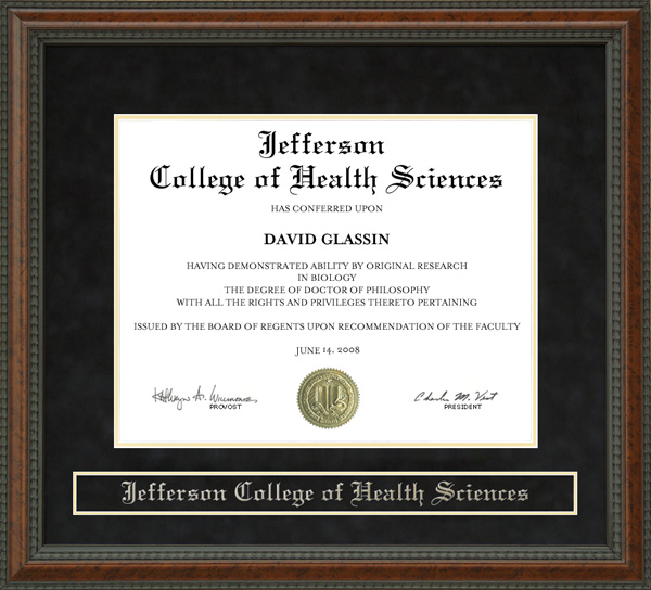 Jefferson College of Health Sciences (JCHS) Diploma Frame
