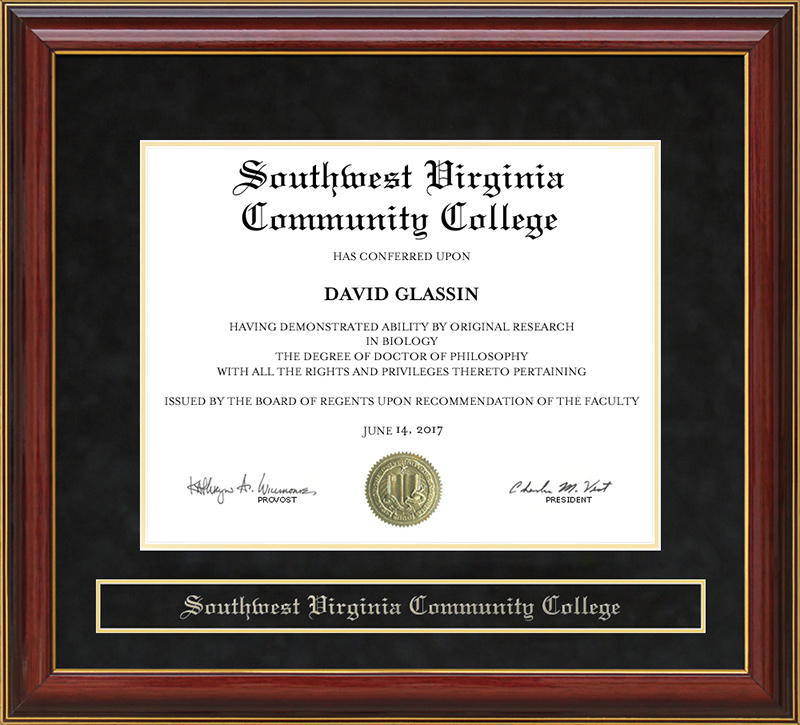 Southwest Virginia Community College Mahogany Diploma Frame