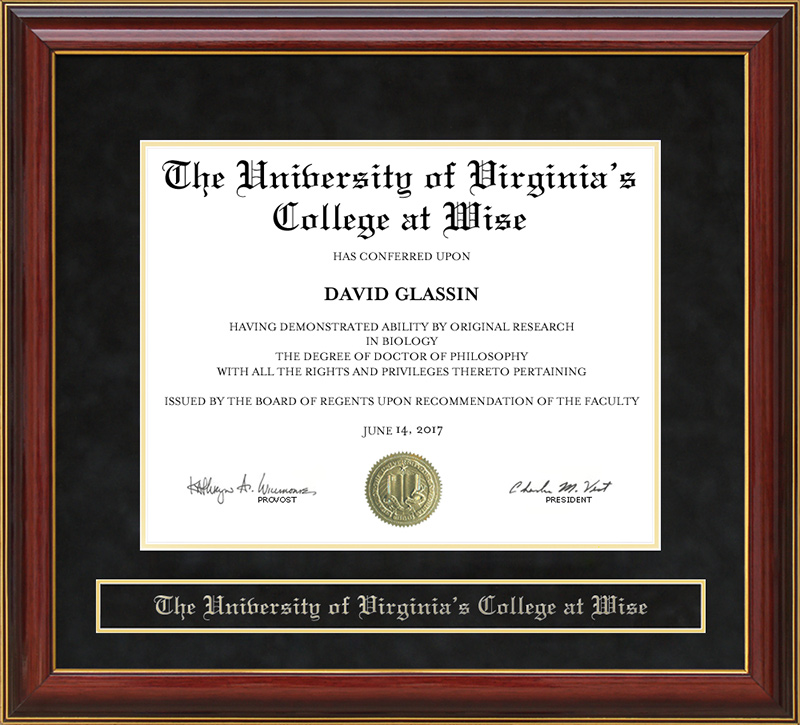 The University of Virginia's College at Wise (UVa-Wise) Mahogany Diploma Frame