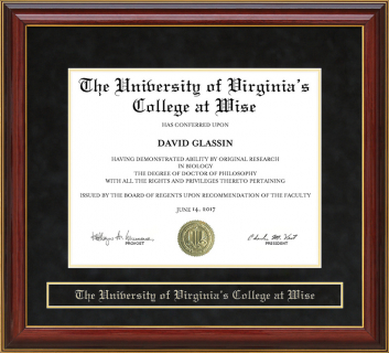 The University of Virginia's College at Wise (UVa-Wise) Mahogany Diploma Frame