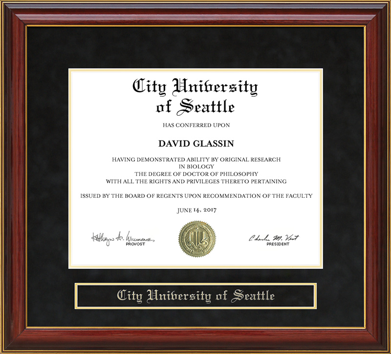 City University of Seattle (CityU) Mahogany Diploma Frame