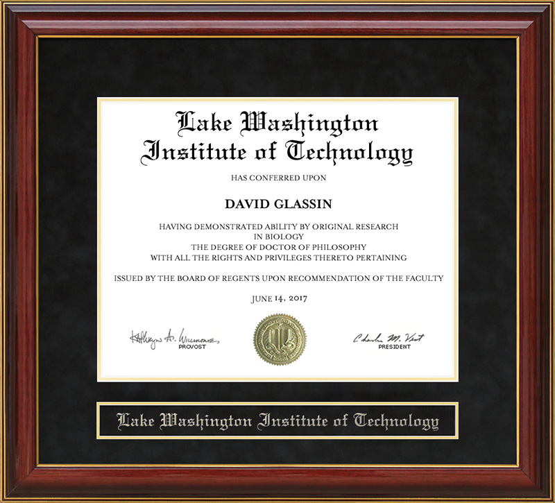 Lake Washington Institute of Technology (LWIT) Mahogany Diploma Frame