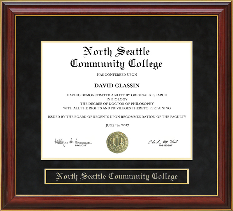 North Seattle Community College (NSCC) Mahogany Diploma Frame