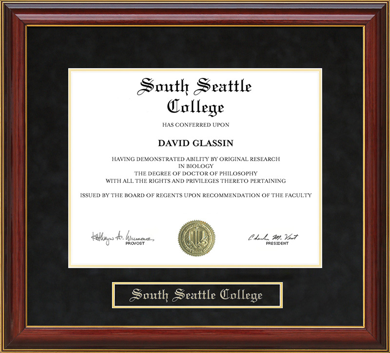 South Seattle College Mahogany Diploma Frame