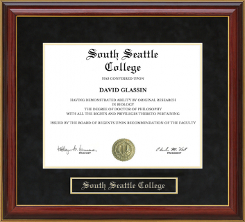 South Seattle College Mahogany Diploma Frame