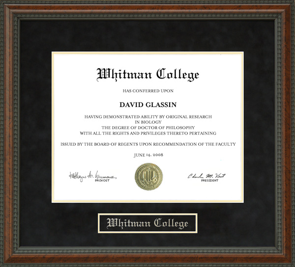 Whitman College Diploma Frame