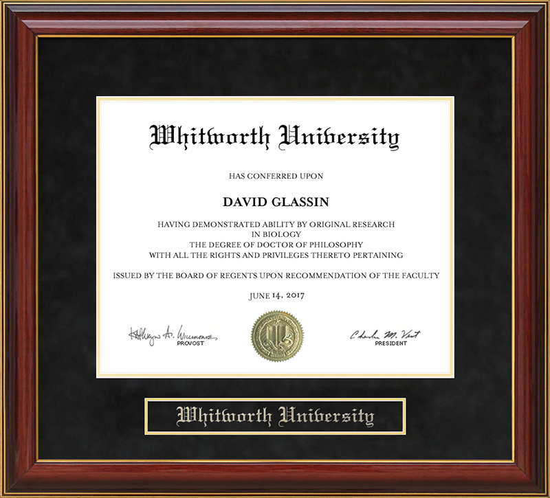 Whitworth University Mahogany Diploma Frame