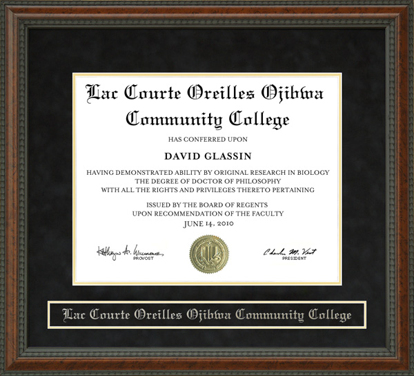 Lac Courte Oreilles Ojibwa Community College (LCOOCC) Diploma Frame