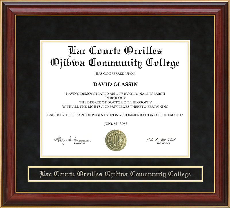 Lac Courte Oreilles Ojibwa Community College (LCOOCC) Mahogany Diploma Frame