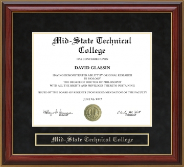 Mid-State Technical College (MSTC) Mahogany Diploma Frame