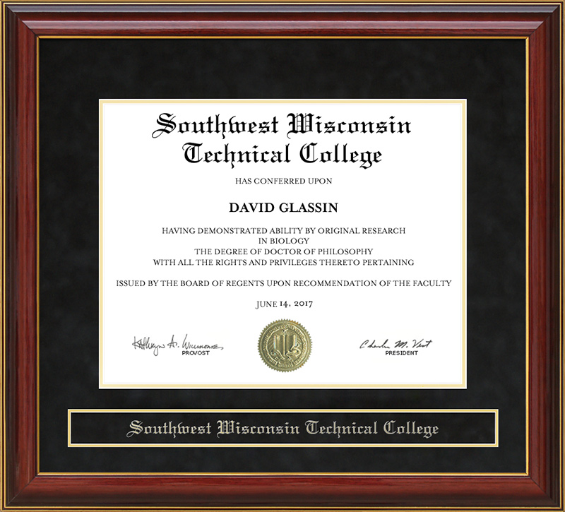 Southwest Wisconsin Technical College (SWTC) Mahogany Diploma Frame