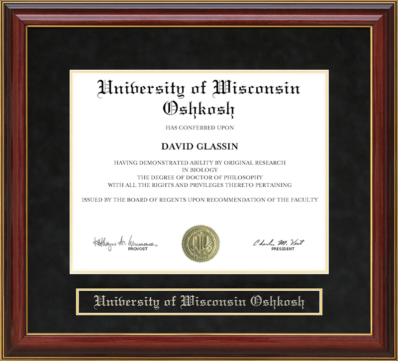 University of Wisconsin Oshkosh Mahogany Diploma Frame