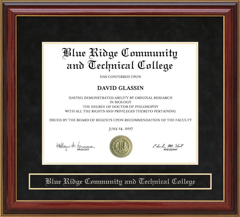 Blue Ridge Community and Technical College Mahogany Diploma Frame