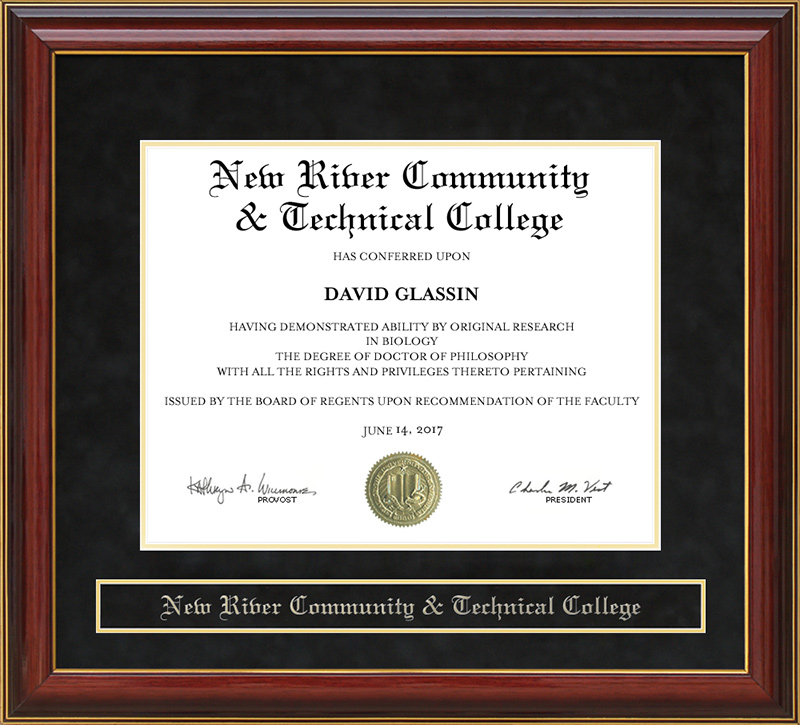 New River Community & Technical College Mahogany Diploma Frame