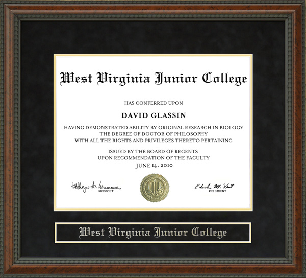 West Virginia Junior College Diploma Frame