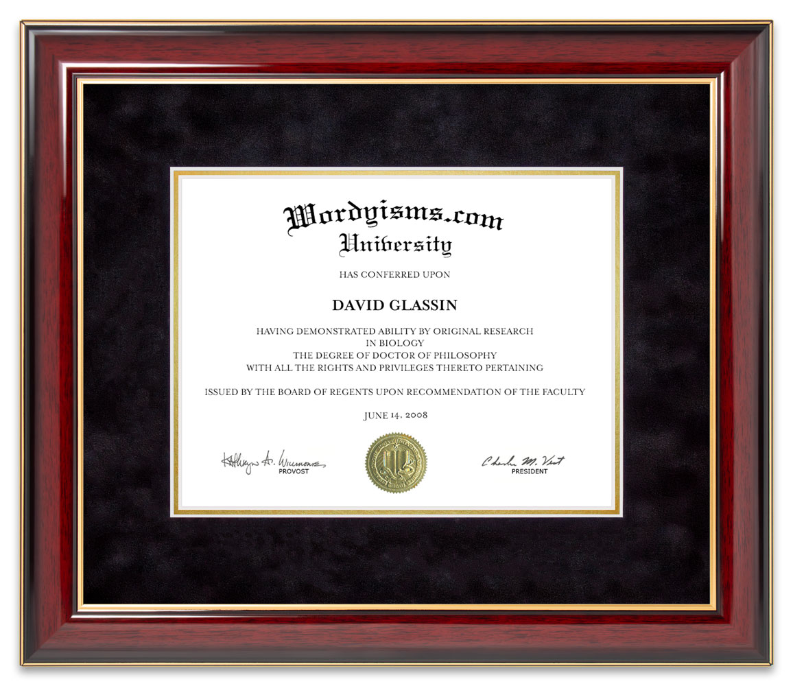Custom Hardwood Mahogany Diploma Frame